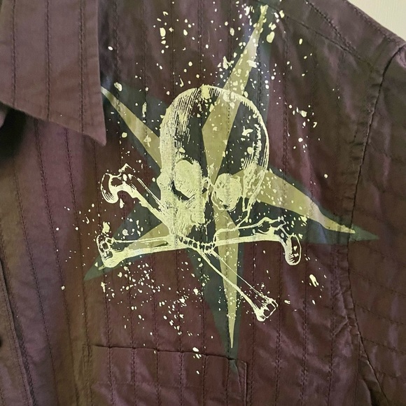 Anchor Blue Brown Men’s Short Sleeve Button Up with Skull - Picture 5 of 5